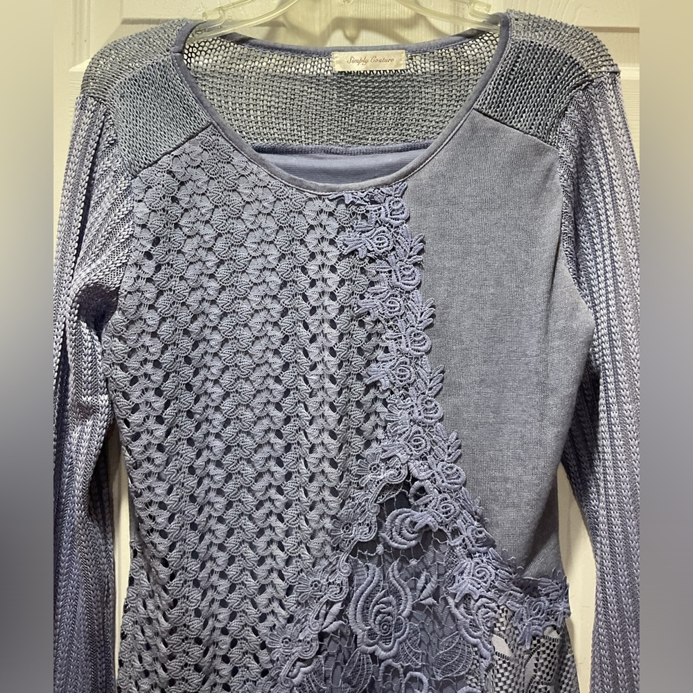 Beautiful Steel blue lacey knit top long sleeve shirt tunic